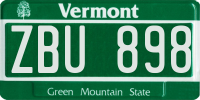 VT license plate ZBU898