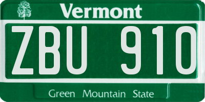 VT license plate ZBU910