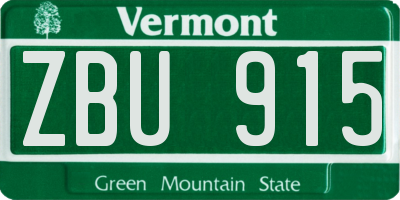 VT license plate ZBU915
