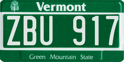 VT license plate ZBU917