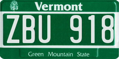 VT license plate ZBU918