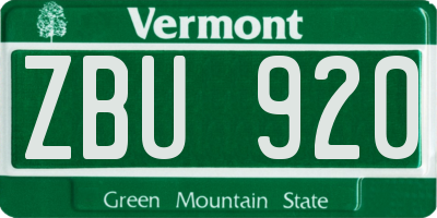 VT license plate ZBU920