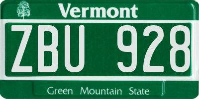 VT license plate ZBU928