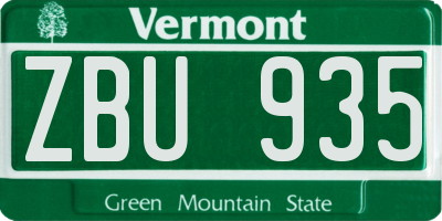 VT license plate ZBU935
