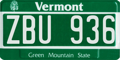VT license plate ZBU936