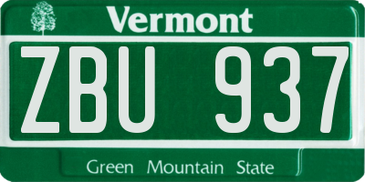 VT license plate ZBU937