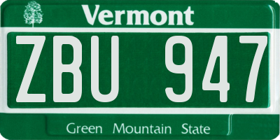 VT license plate ZBU947