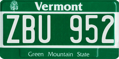VT license plate ZBU952