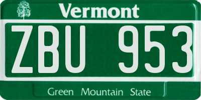 VT license plate ZBU953