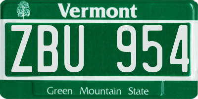 VT license plate ZBU954