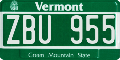 VT license plate ZBU955