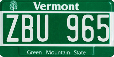 VT license plate ZBU965