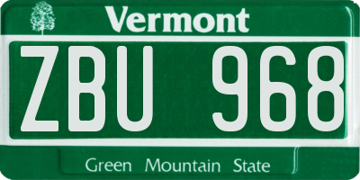 VT license plate ZBU968