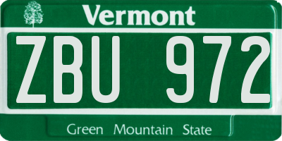 VT license plate ZBU972