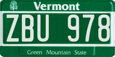 VT license plate ZBU978