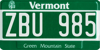 VT license plate ZBU985
