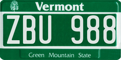 VT license plate ZBU988