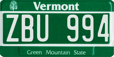 VT license plate ZBU994