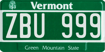 VT license plate ZBU999