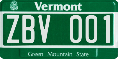 VT license plate ZBV001