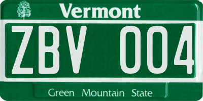 VT license plate ZBV004