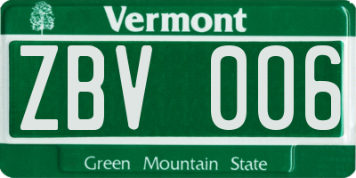 VT license plate ZBV006