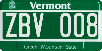 VT license plate ZBV008