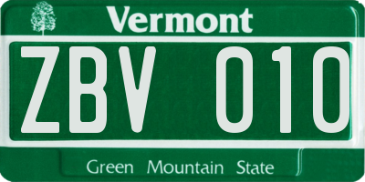 VT license plate ZBV010