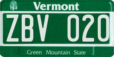 VT license plate ZBV020