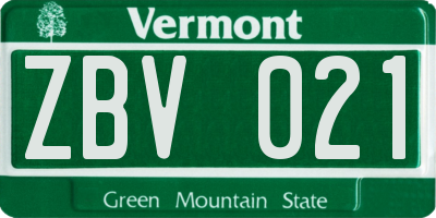 VT license plate ZBV021