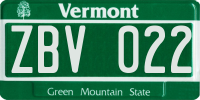VT license plate ZBV022