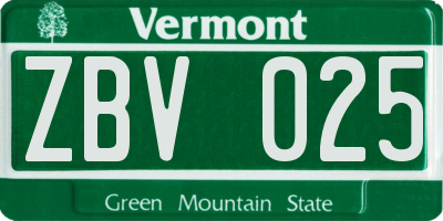 VT license plate ZBV025