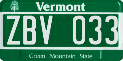 VT license plate ZBV033
