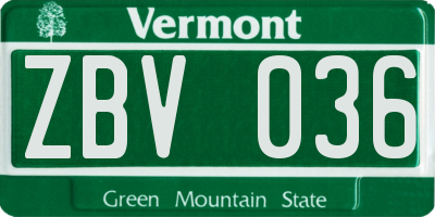 VT license plate ZBV036