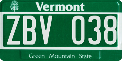 VT license plate ZBV038