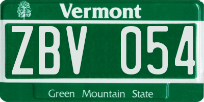 VT license plate ZBV054