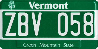 VT license plate ZBV058