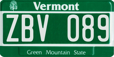 VT license plate ZBV089