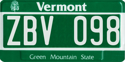 VT license plate ZBV098