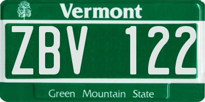 VT license plate ZBV122