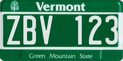 VT license plate ZBV123