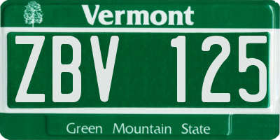 VT license plate ZBV125