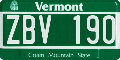 VT license plate ZBV190