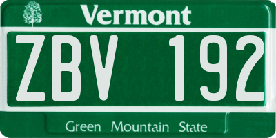 VT license plate ZBV192
