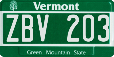 VT license plate ZBV203