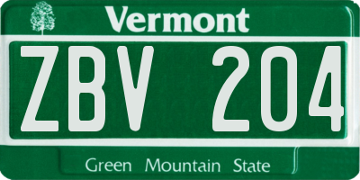 VT license plate ZBV204