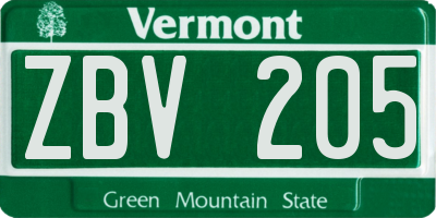 VT license plate ZBV205