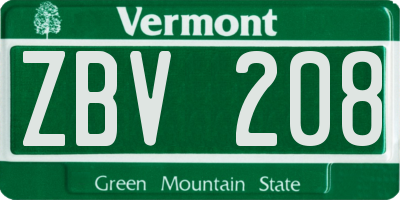 VT license plate ZBV208