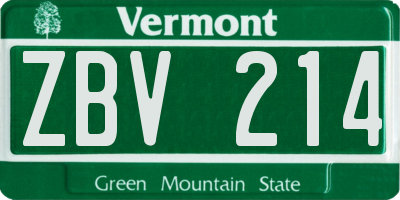 VT license plate ZBV214