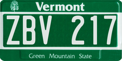 VT license plate ZBV217
